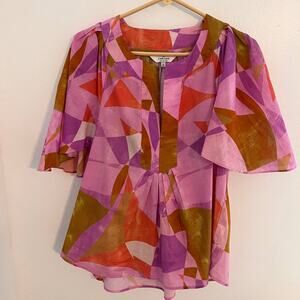Laroque Blouse Womens Size Small Pink Purple Short Sleeves V-Neck
